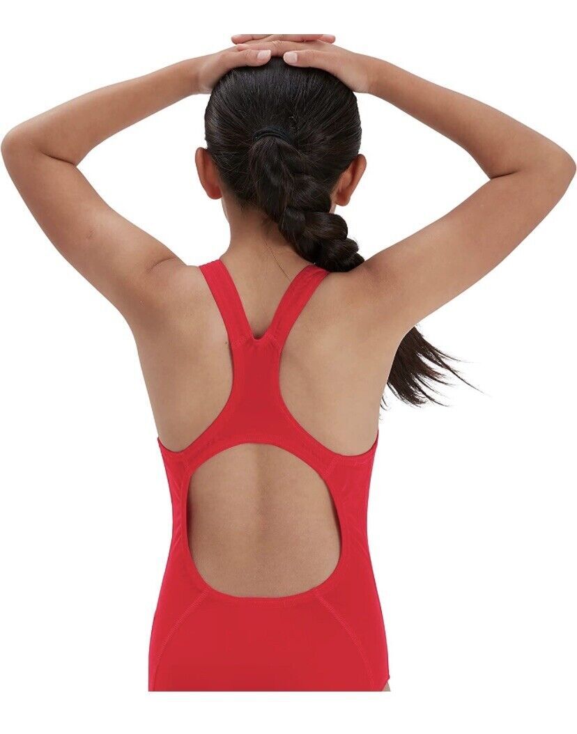Speedo ECO Endurance+ Medalist Girls Junior Swimsuit Swimming Costume Red BNWT