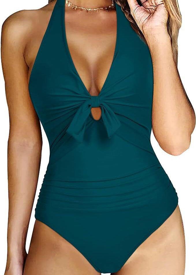 DOULAFASS Women's Tie Knot Halter Tummy Control Swimsuit Swimming Costume BNWT