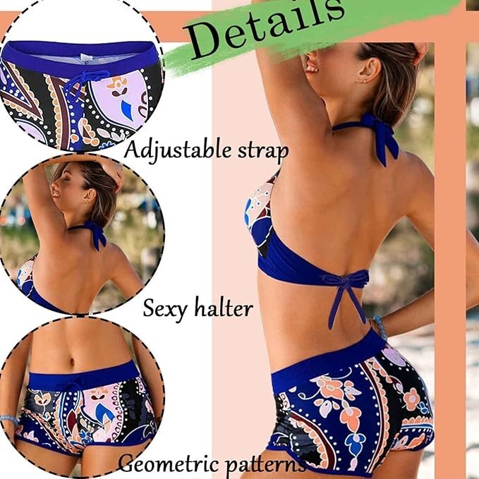 CheChury Women's Padded High Waist Push-Up Bikini Swimsuit Swimming Costume BNWT