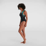 Speedo Women's Placement Laneback Swimsuit Swimming Costume Black Blue BNWT