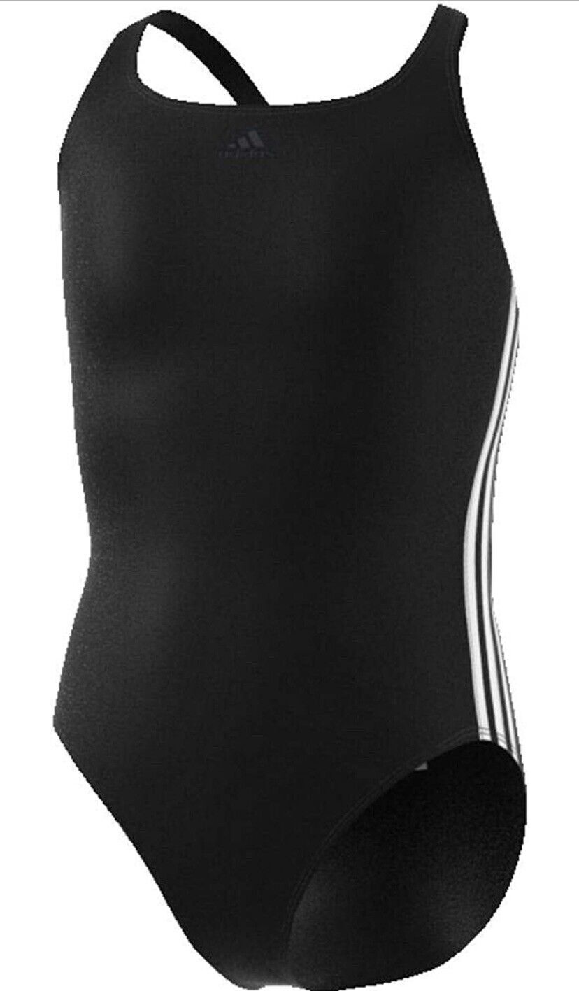 Adidas Girls Fit 3 Three Stripe Kids/Junior Swimsuit Swimming Costume Suit BNWT