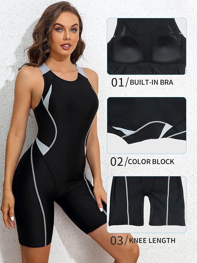 Attraco Women's Boyleg Legsuit Racerback Swimsuit Swimming Costume Kneeskin BNWT
