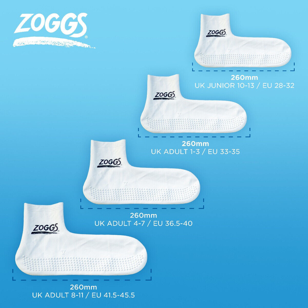 Zoggs Latex Pool Socks for Swimming Adult & Junior/Children's WHITE BNWT