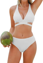 Cupshe Women's Mid-Rise Ribbed Triangle Bikini Swimsuit Swimming Costume BNWT