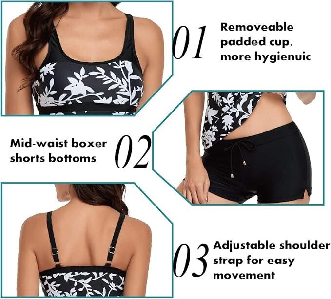 AOQUSSQOA Women's Tankini with Shorts Swimsuit Swimming Costume Swimwear BNWT