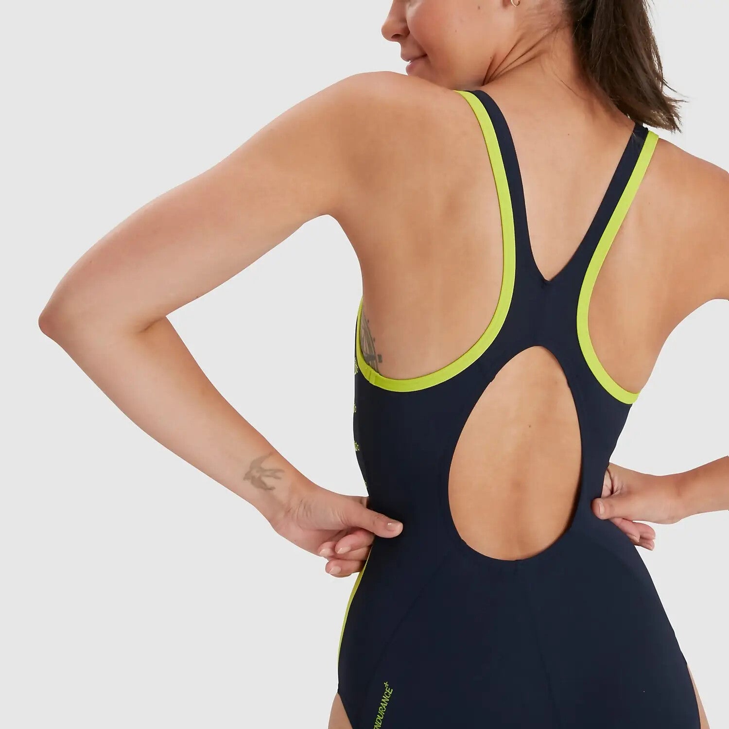 Speedo Women's Boom Logo Splice Muscleback Swimsuit Swimming Costume Lime BNWT
