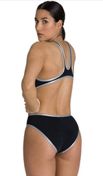 Arena Women's One Big Logo Black/Silver Swimsuit Swimming Costume BNWT