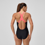 Speedo Women’s Medley Logo Medalist Swimsuit Swimming Costume Black Orange BNWT