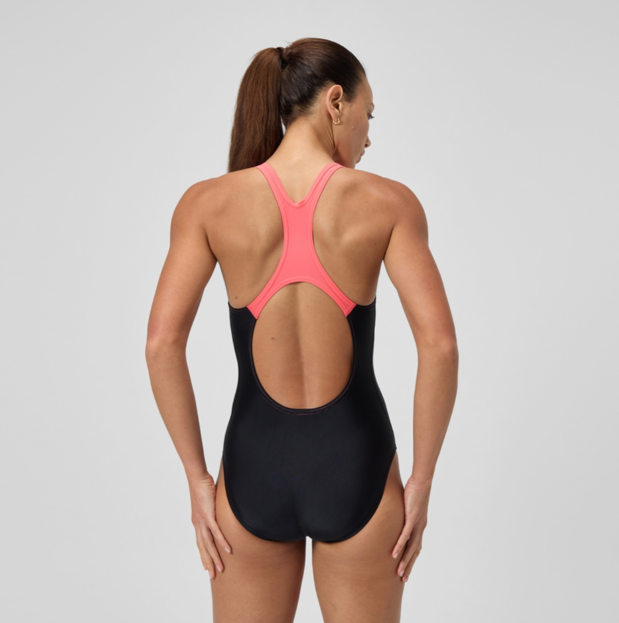 Speedo Women’s Medley Logo Medalist Swimsuit Swimming Costume Black Orange BNWT