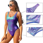 Shekini Women's Metallic Shiny Low Back Swimsuit Swimming Costume Swimwear BNWT