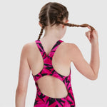 Speedo Girls Hyperboom Logo Medalist Swimsuit Swimming Costume Black Pink BNWT