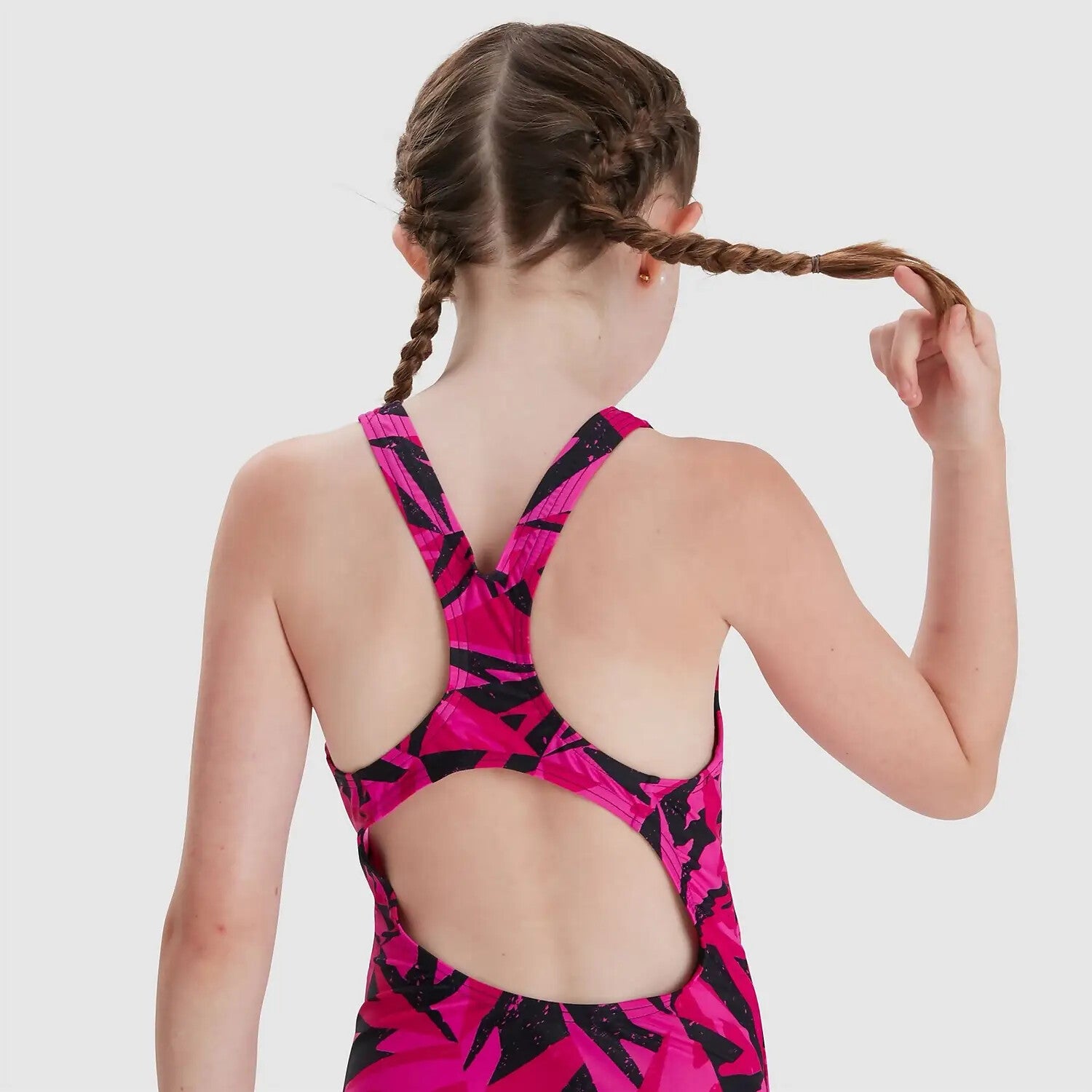 Speedo Girls Hyperboom Logo Medalist Swimsuit Swimming Costume Black Pink BNWT