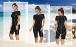 Jywmsc Women's Zip Front Rash Guard Legsuit Swimsuit Swimming Costume BNWT