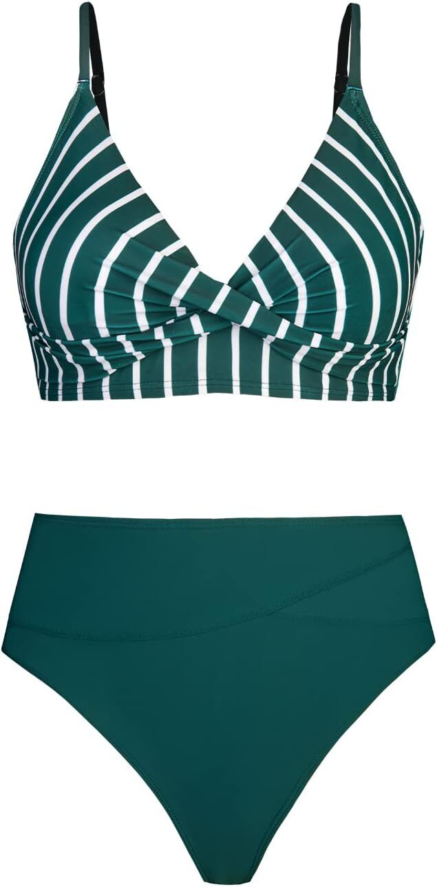 Cupshe Women's High Waist Twist Front V Bikini Swimsuit Swimming Costume BNWT