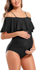 Shekini Women's Maternity Ruffled Off Shoulder Swimsuit Swimming Costume BNWT