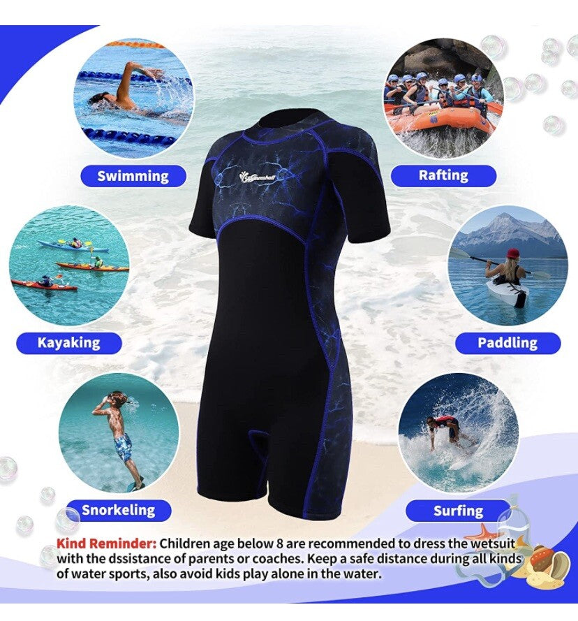 Summshall Kids Wetsuit 2.5mm Shorty Diving Surfing Suits Boys 8-10 Years BNWT
