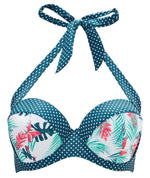 Joe Browns Bikini Top Padded Bandeau Halter Neck Green Tropical 34D 34DD BNWT