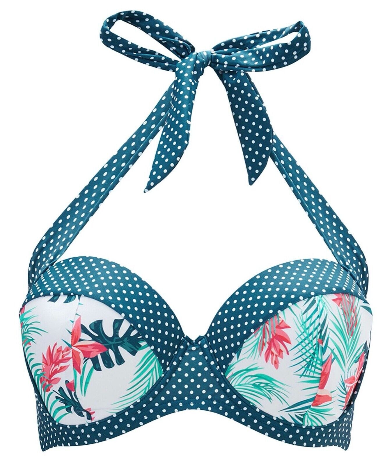 Joe Browns Bikini Top Padded Bandeau Halter Neck Green Tropical 34D 34DD BNWT