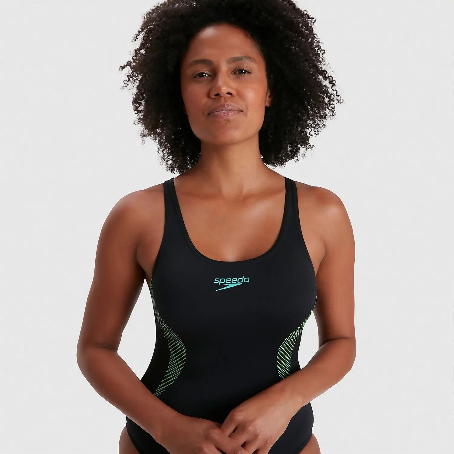 Speedo Women's Placement Muscleback Swimsuit Swimming Costume Black Blue BNWT
