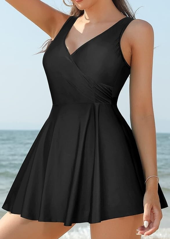 Shekini Women's V-Neck Front Cross Swim Dress Swimsuit Swimming Costume BNWT