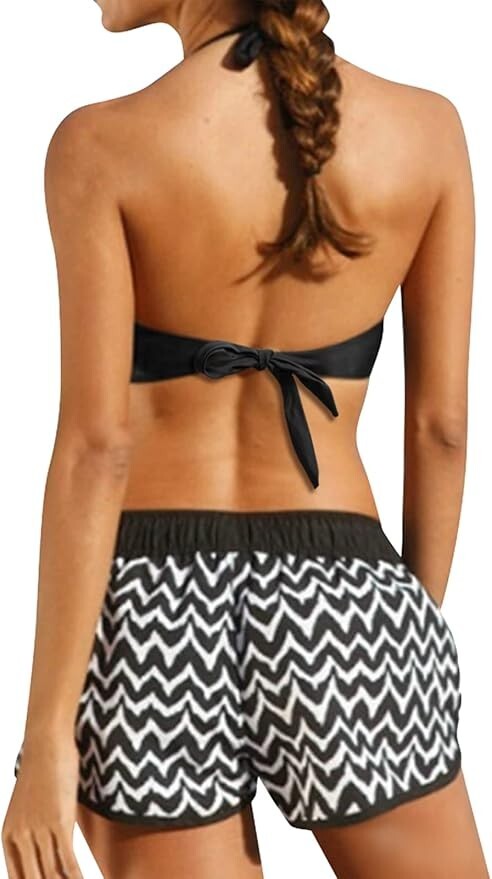 Heekpek Women's Padded High Waist V-Neck Bikini Swimsuit Swimming Costume BNWT