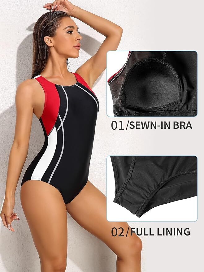 Attraco Women's Padded Colour Block Racerback Swimsuit Swimming Costume BNWT