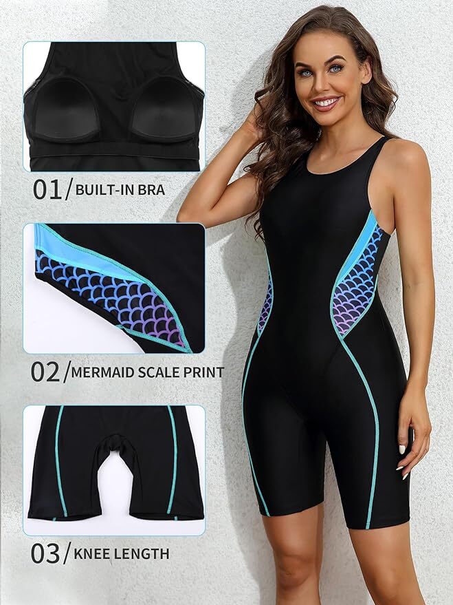 Attraco Women's Boyleg Legsuit Racerback Swimsuit Swimming Costume Kneeskin BNWT