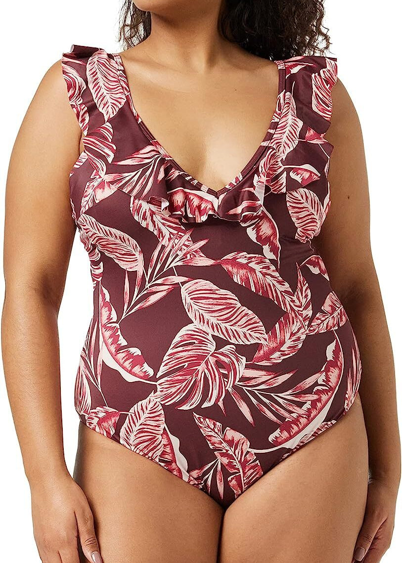 Iris & Lilly Women's Plunge V Neck Ruffle Swimsuit Swimming Costume BNWT