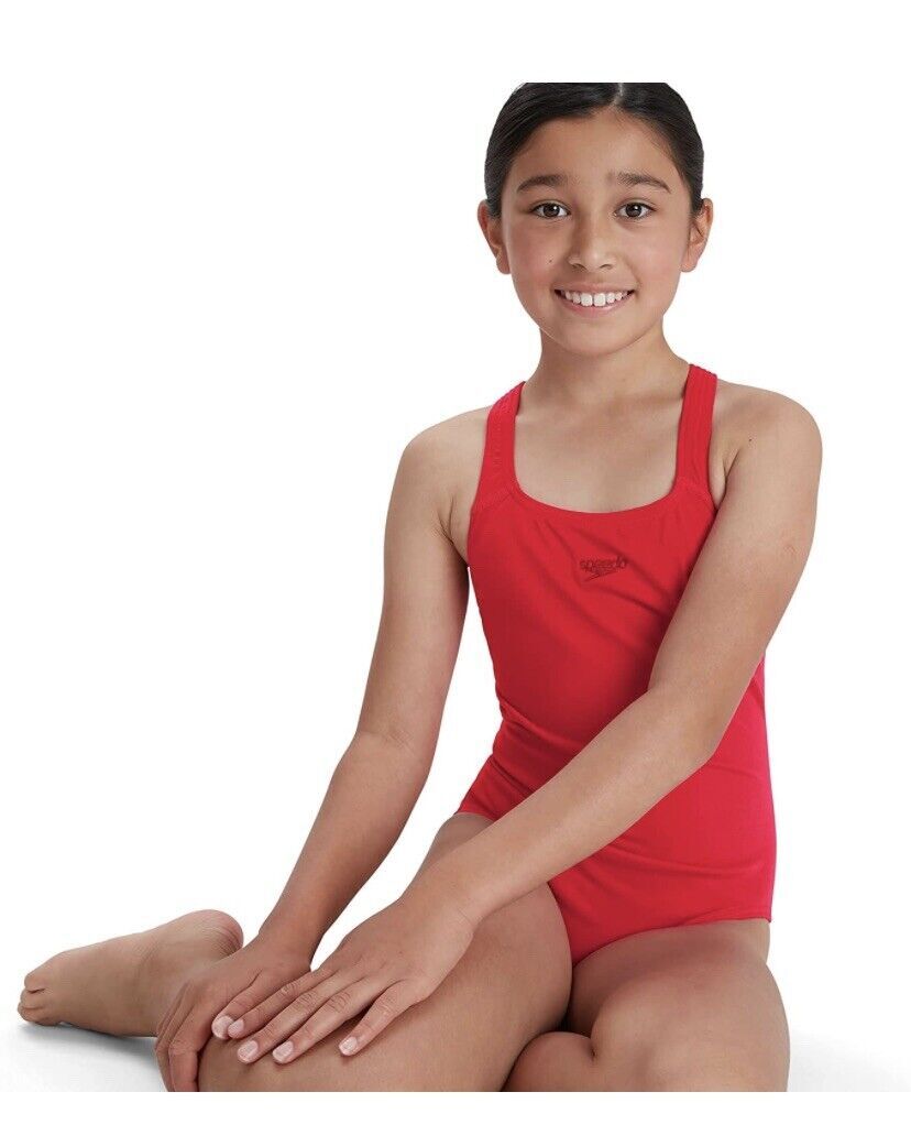 Speedo ECO Endurance+ Medalist Girls Junior Swimsuit Swimming Costume Red BNWT