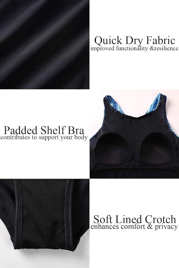 CharmLeaks Women's Padded Colour Block Racerback Swimsuit Swimming Costume BNWT