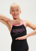 Speedo Girls Logo Thinstrap Muscleback Junior Swimsuit Swimming Costume BNWT