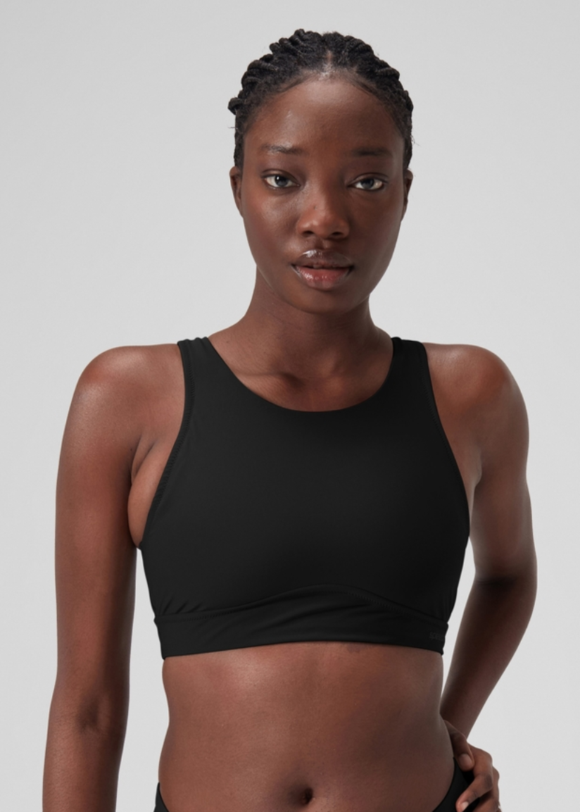 Speedo Women's Solid High Neck Crop Top Swimsuit Swimming Costume Swimwear BNWT