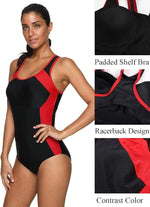 CharmLeaks Women's Padded Colour Block Racerback Swimsuit Swimming Costume BNWT