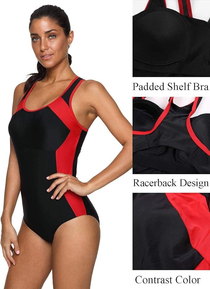 CharmLeaks Women's Padded Colour Block Racerback Swimsuit Swimming Costume BNWT