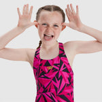 Speedo Girls Hyperboom Logo Medalist Swimsuit Swimming Costume Black Pink BNWT