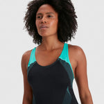 Speedo Women's Placement Laneback Swimsuit Swimming Costume Black Blue BNWT