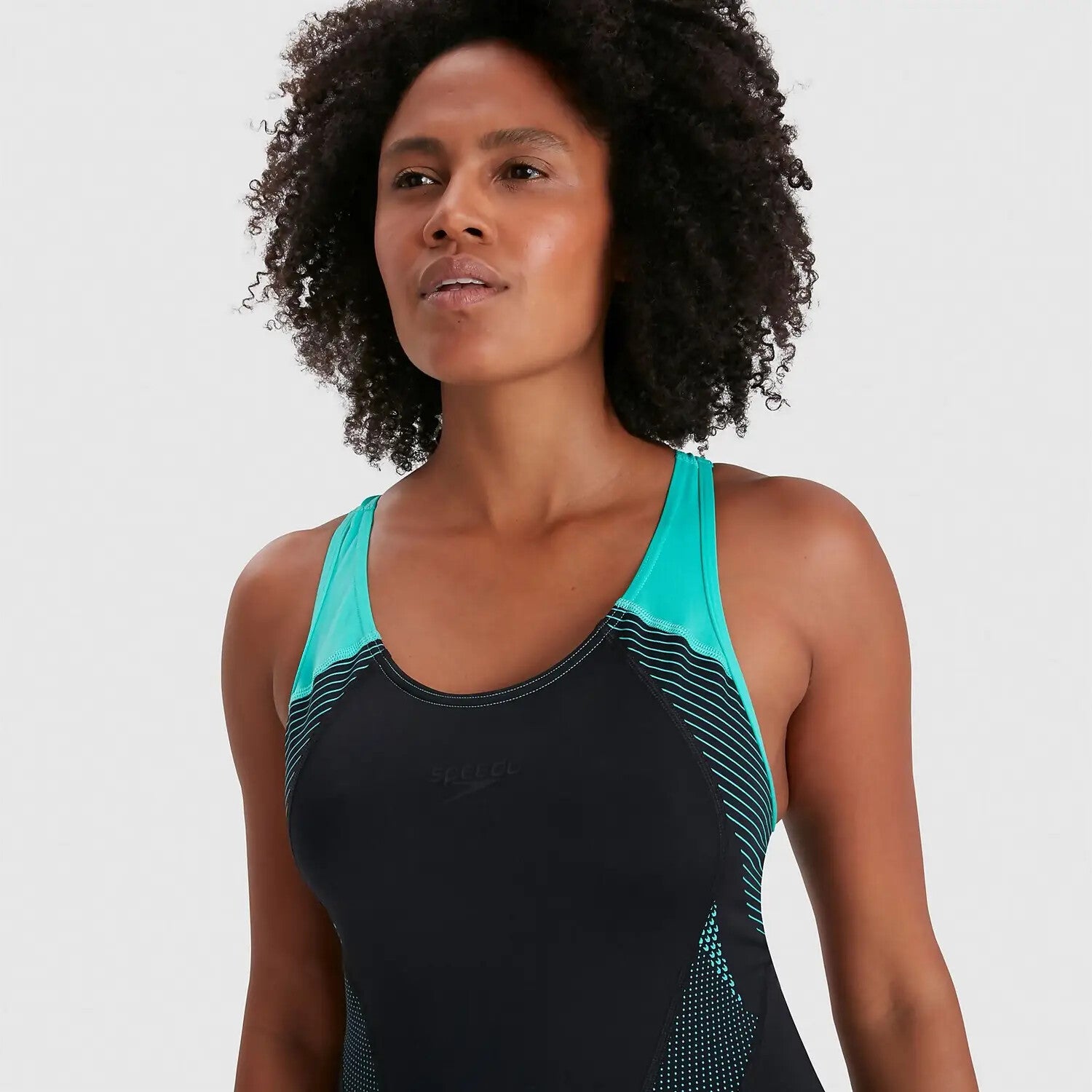 Speedo Women's Placement Laneback Swimsuit Swimming Costume Black Blue BNWT