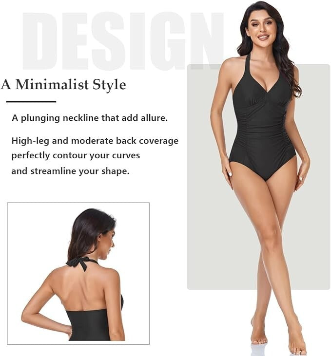 Joweechy Women's Halter Tummy Control Swimsuit Swimming Costume Swimwear BNWT