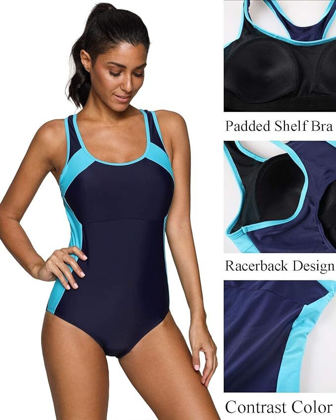 CharmLeaks Women's Padded Colour Block Racerback Swimsuit Swimming Costume BNWT