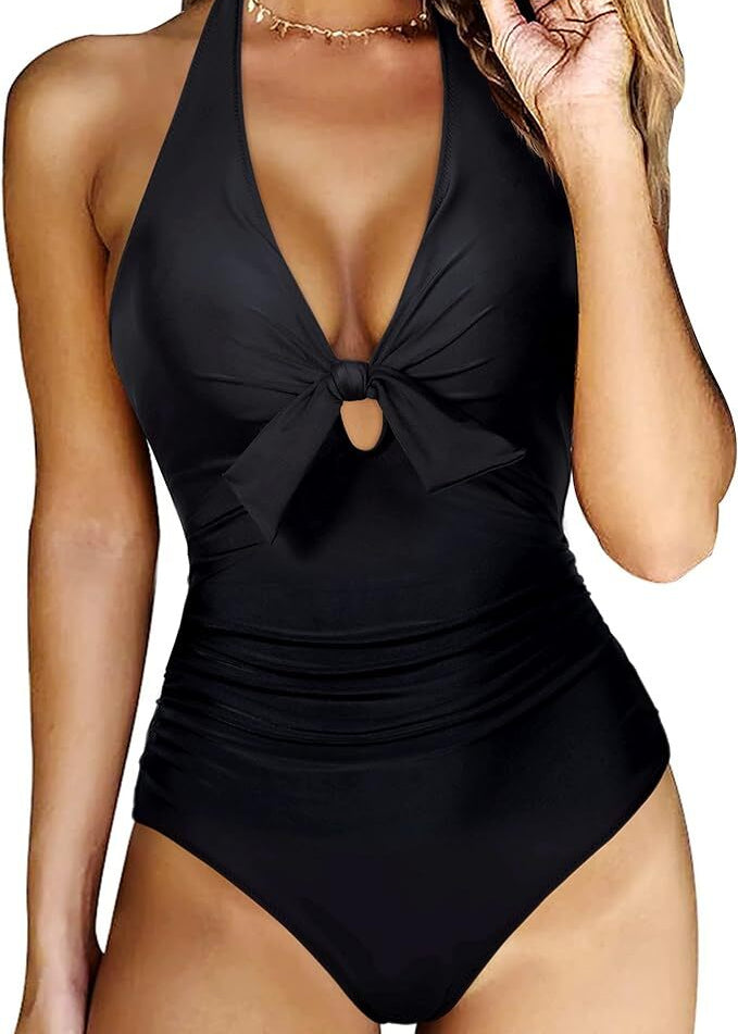 DOULAFASS Women's Tie Knot Halter Tummy Control Swimsuit Swimming Costume BNWT