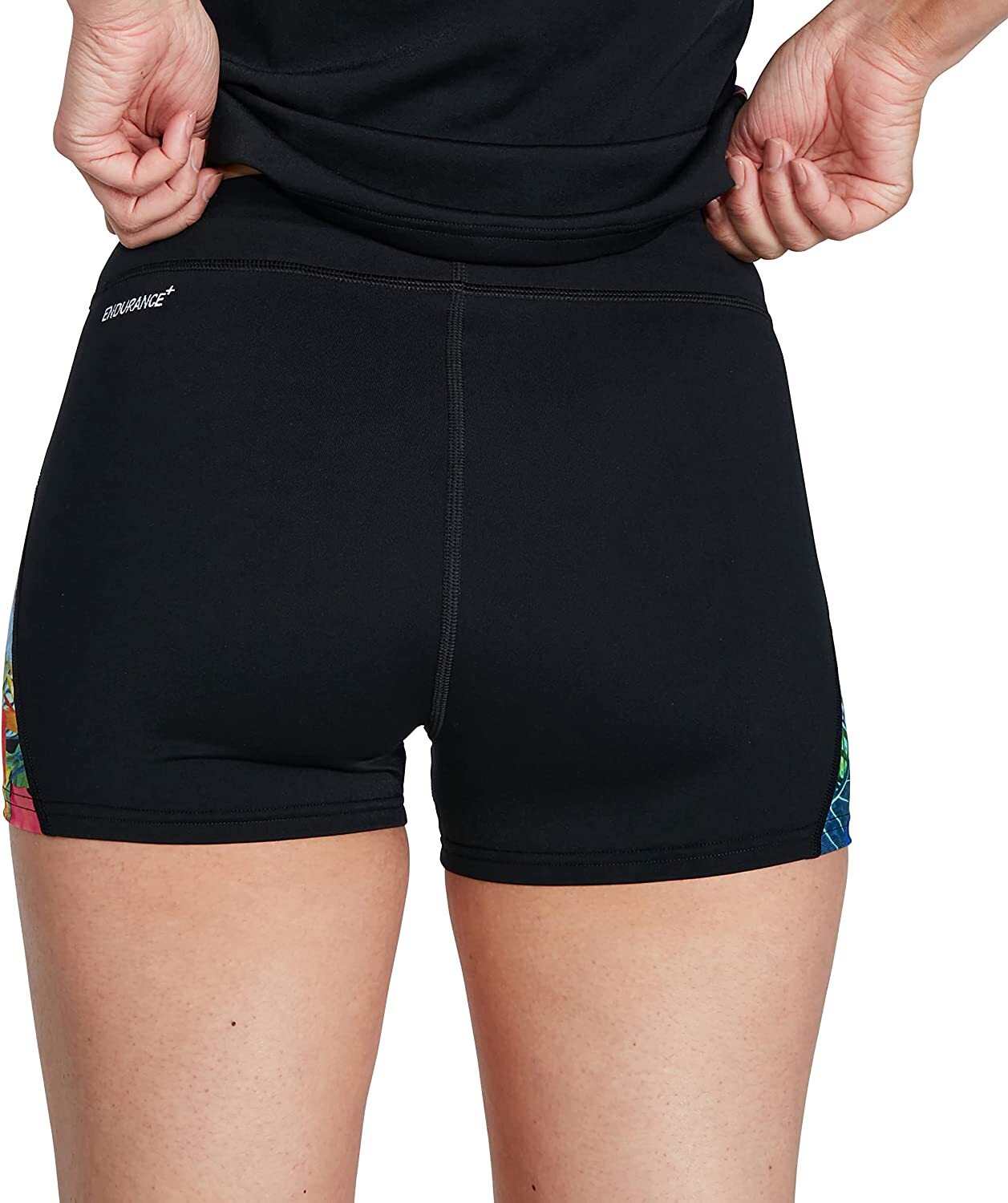 Women's Printed Sun Protection Shorts Black/Pink Swimsuit Swimming Costume BNWT