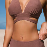 Cupshe Women's Mid-Rise Ribbed Triangle Bikini Swimsuit Swimming Costume BNWT