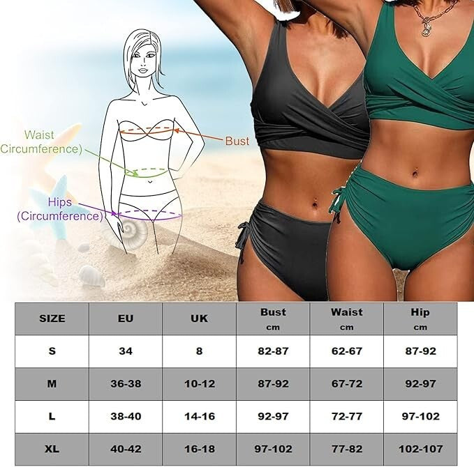 CheChury Women's High Waist Twist Front Bikini Swimsuit Swimming Costume BNWT
