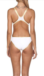 Arena Women's One Big Logo White/Gold Swimsuit Swimming Costume BNWT