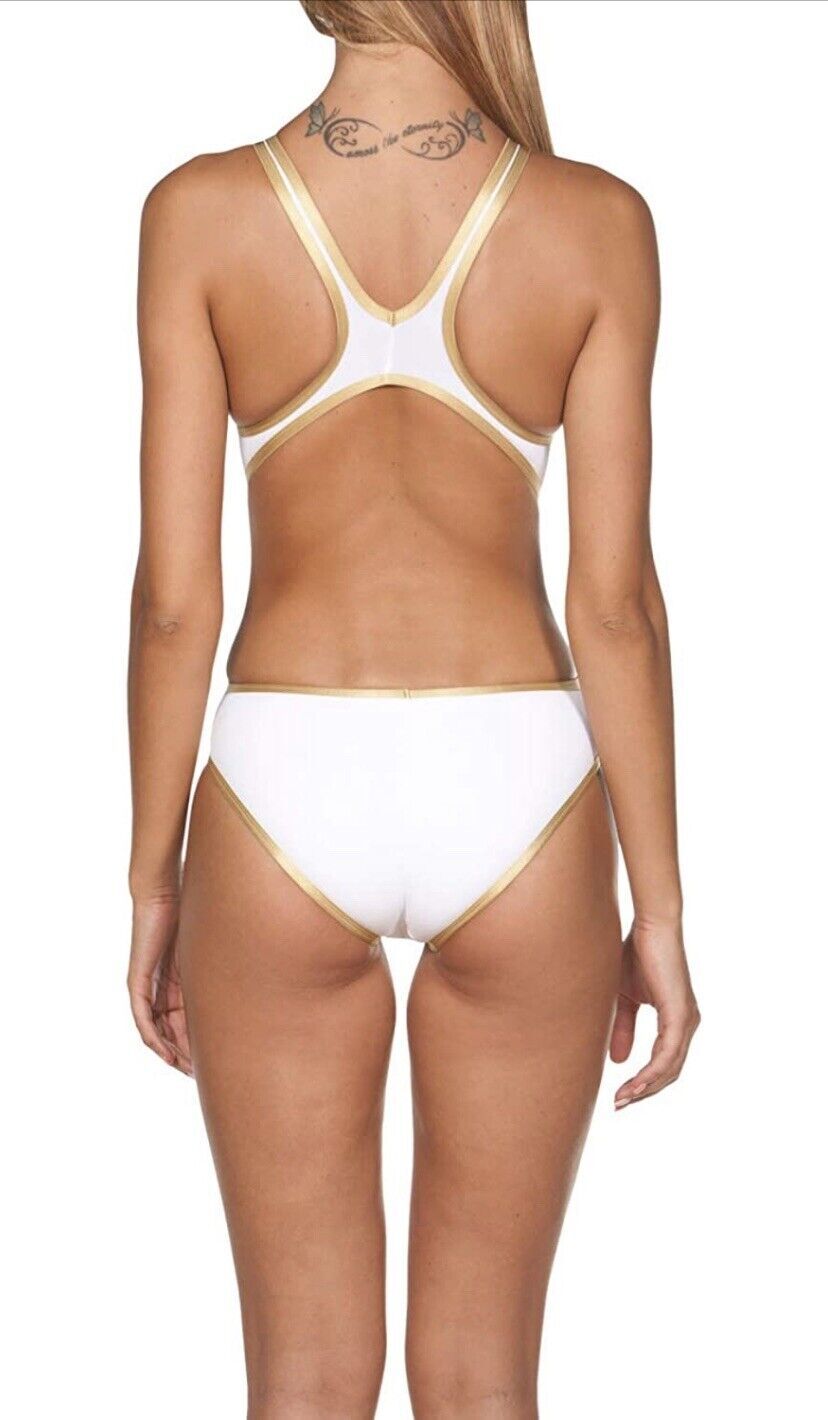 Arena Women's One Big Logo White/Gold Swimsuit Swimming Costume BNWT