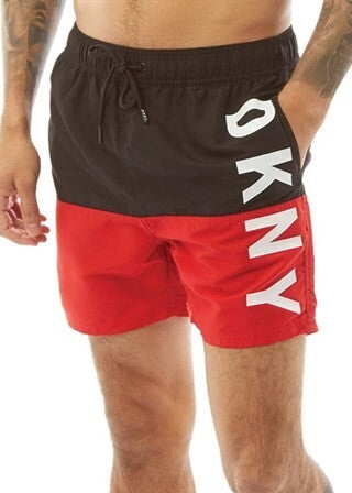 DKNY Men's Naxos Swim Shorts Swimsuit Swimming Costume Black Red BNWT