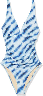 Amazon Essentials Women's Plunge Shaping Swimsuit Swimming Costume Blue BNWT