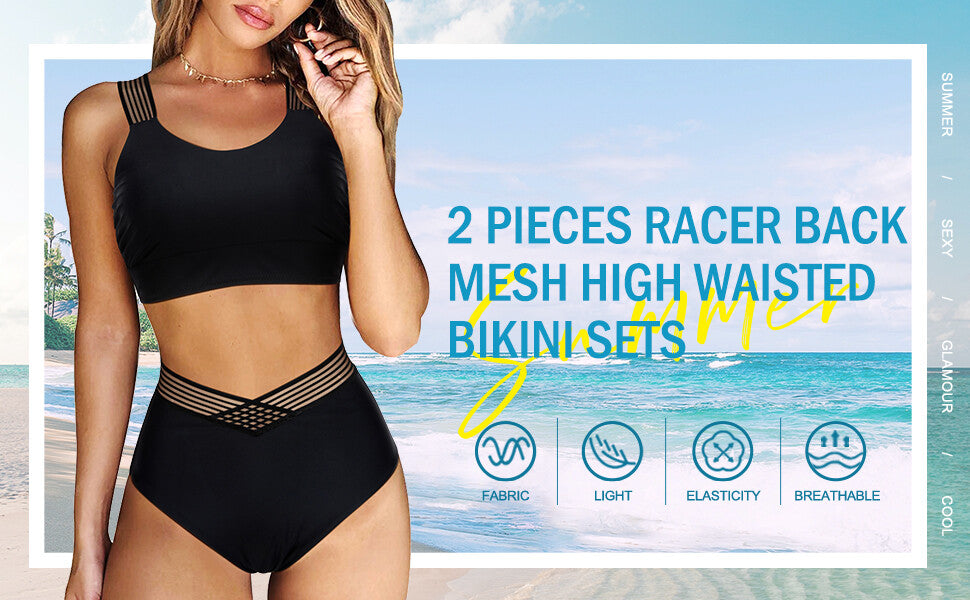 DOULAFASS Women's Racerback Bikini Set Swimsuit Swimming Costume Mesh BNWT