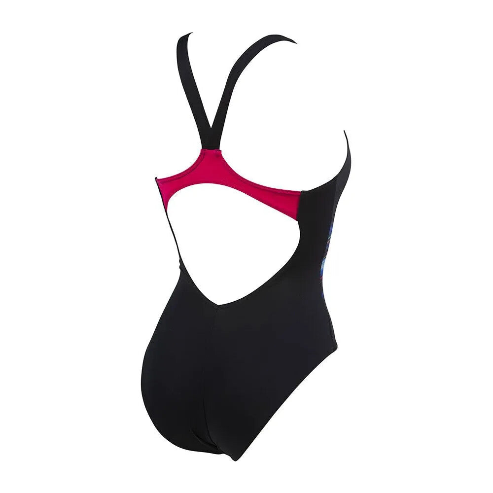 Arena Women's Flashing Lights V Back Swimsuit Swimming Costume Black BNWT