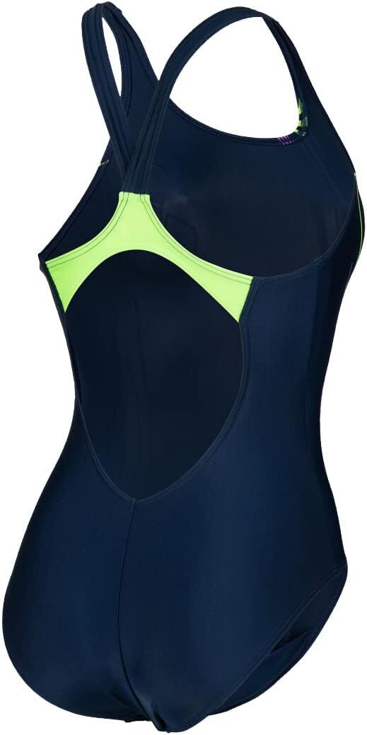 Arena Women's V Back Graphic Swimsuit Swimming Costume Ladies Navy/Green BNWT